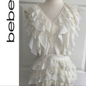 Bebe Chiffon Ruffle Top in Eggshell
